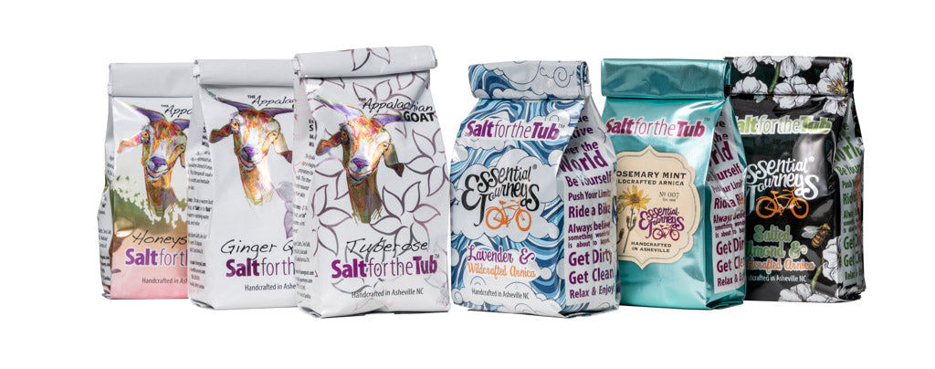 6 BAG SPECIAL:  LAVENDER, ROSEMARY MINT, ALMOND, TUBEROSE, HONEYSUCKLE, & GINGER QUINCE GOATS MILK BATH SALTS (All Made With Arnica)16 oz.