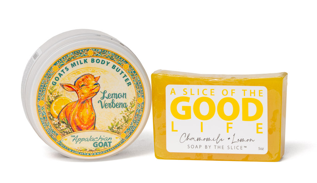 LEMON VERBENA GOATS MILK BODY BUTTER + CHAMOMILE LEMON SOAP SLICE